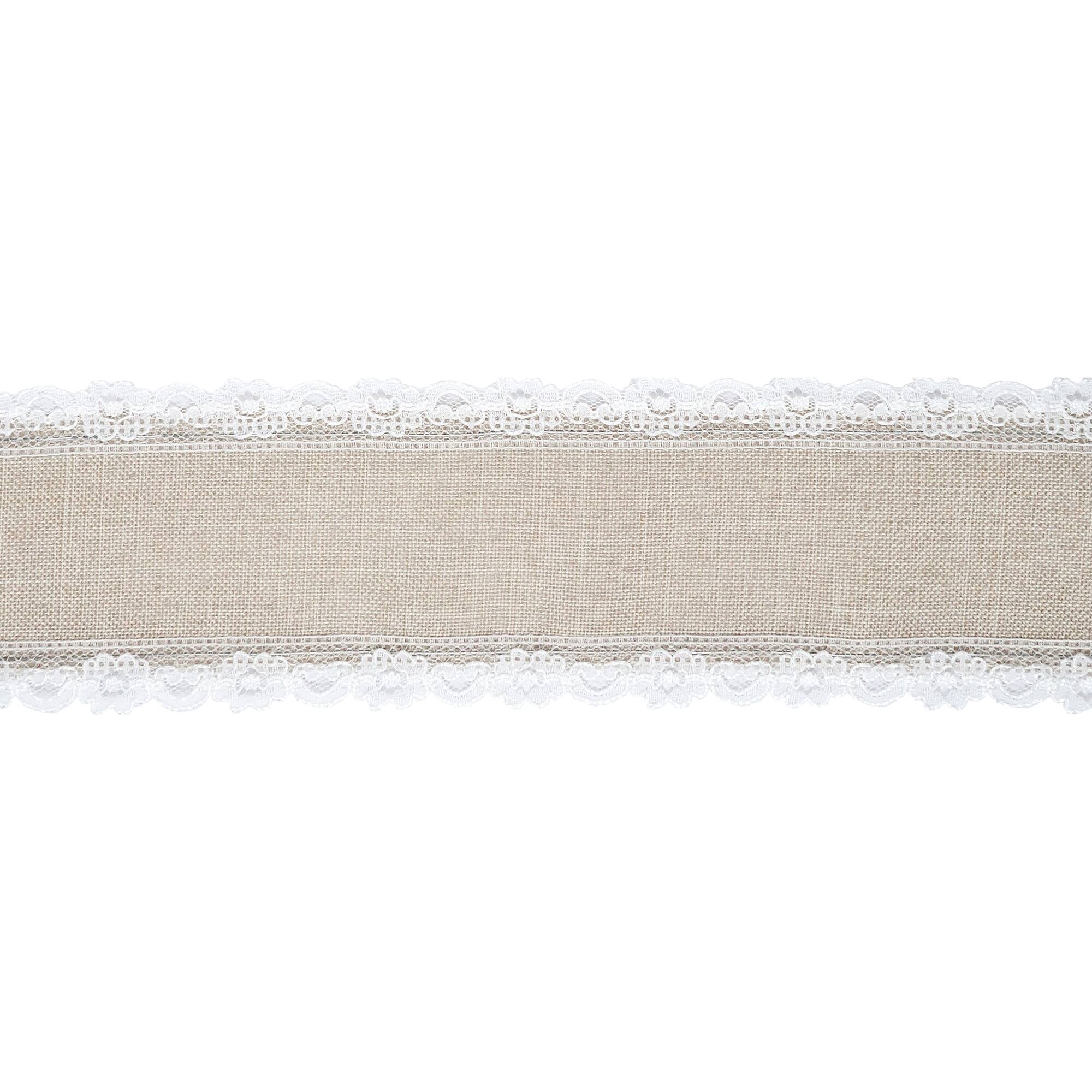 2.5" x 3yd. Faux Linen & Lace Wired Ribbon by Celebrate It™